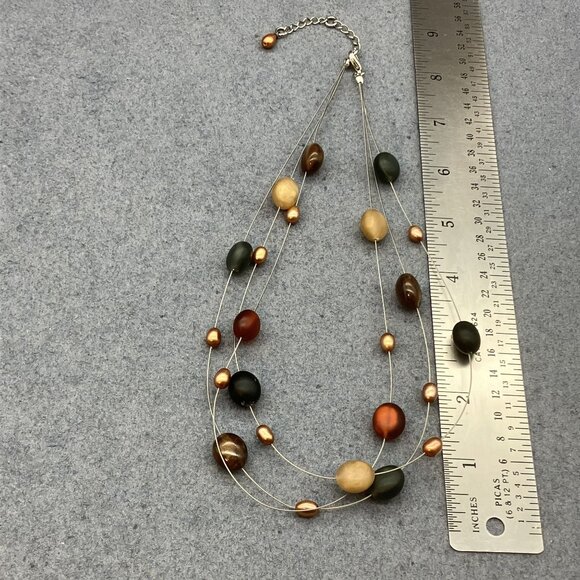 Triple Strand Illusion Necklace 16 In Silver Multicolored Red Envelope Gift Box - Picture 4 of 15